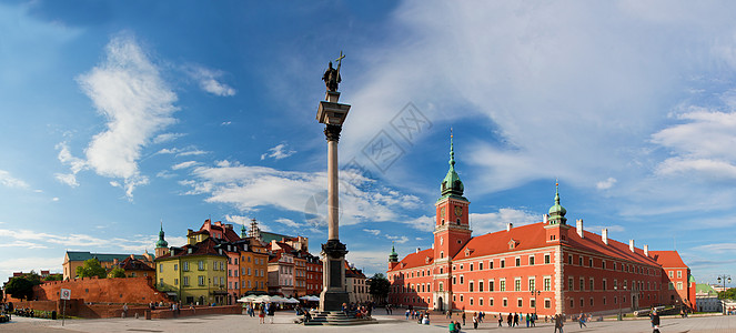 波兰华沙老城镇的全景首都蓝色天空街道旅行纪念碑抛光柱子皇家旅游图片
