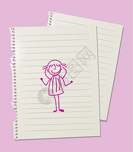 女童女孩绘画插图笔记纸笔记床单餐巾站立内衬涂鸦粉色图片