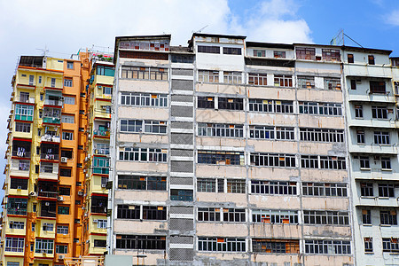 香港老旧住宅楼 香港市中心公寓住房建筑学贫困天空贫民窟生活城市居所背景图片