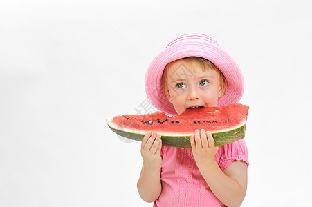 儿童吃西瓜小吃乐趣女孩甜点饮食孩子营养童年果汁种子图片