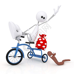 骑自行车的3D小男人驾驶事故卡通片插图漫画速度小男孩运输图片