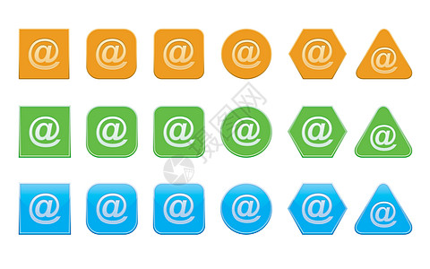 集电子邮件图标三角形网络插图正方形按钮徽章圆形橙子蓝色邮件图片