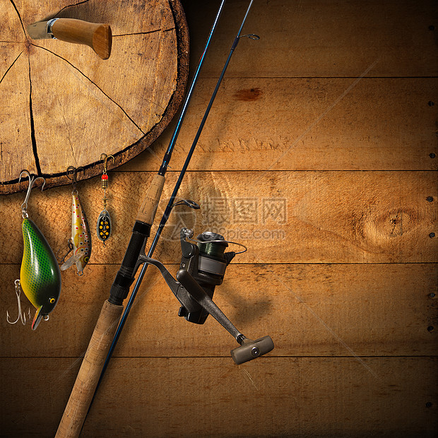 捕捞问题e 背景运动闲暇树干工具木板渔夫钓具木头倒钩线轮图片