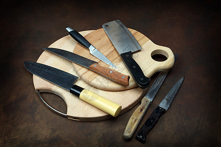 厨房刀木板刀刃工具木头黑色收藏团体金属用具图片