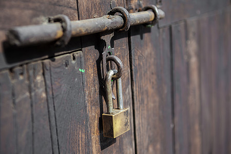 蓝门入口锁孔房子装饰挂锁金属风格安全隐私木头高清图片下载-正版图片320251964-摄图网