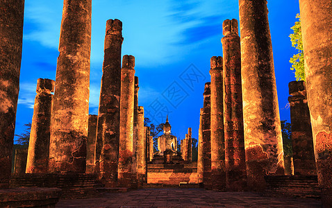 Sukhothai历史公园寺庙热带遗产石头文化宗教崇拜地标雕像宝塔图片
