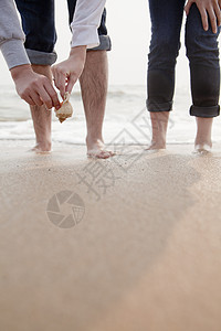 看着海边的贝壳 闭上双腿和手的两对小情侣图片