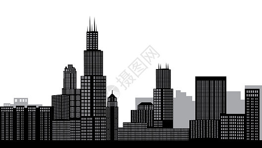 芝加哥天线房屋结构摩天大楼建筑黑色景观绘画城市生活场景商业图片
