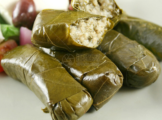 Dolmas 圆环美食味道藤叶美味低脂肪沙拉用餐蔬菜烹饪饮食图片