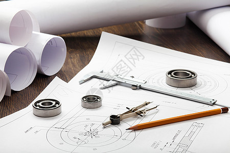 附有草图的工具和文件办公室测量木头文档工程螺丝刀建筑建筑师蓝图图表图片