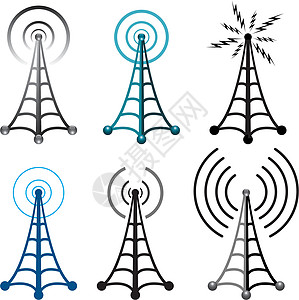 无线电信号塔符号工业灰色插图网络空气数据信号播送细胞海浪图片