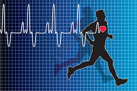 心跳和跑人药品跑步蓝色测试赛跑者病人阴影海浪心电图脉冲图片