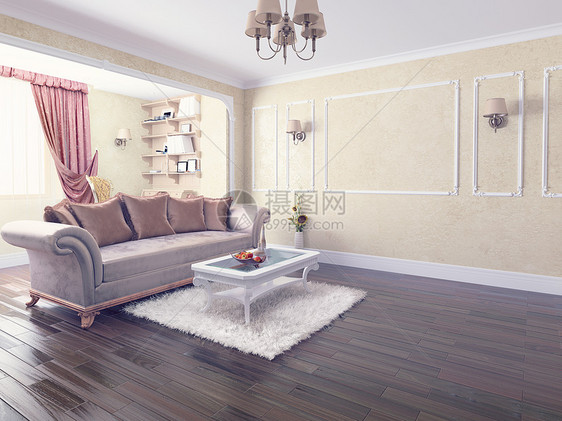 现代内地木地板建筑学地面设计窗帘公寓装饰房间窗户桌子图片