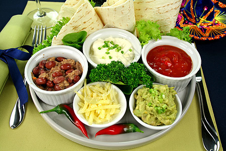 墨西哥蔬菜盘子 Platter美食营养边帽烹饪用餐奶油刀具餐巾午餐设置图片
