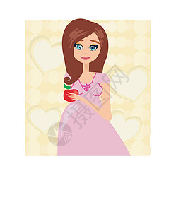 带苹果的孕妇健康饮食插图杯子女士水果女性墙纸母性图片