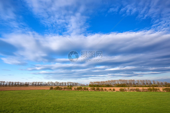 春草地上的云层图片