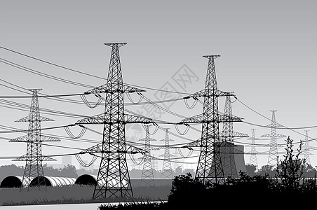 电线电力站活力电气力量电缆金属高压线阴影绘画技术图片