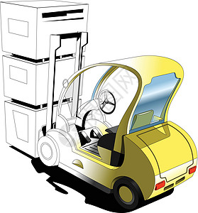 叉车车轮包装吊装卡车机器盒子货物仓库输送加载图片
