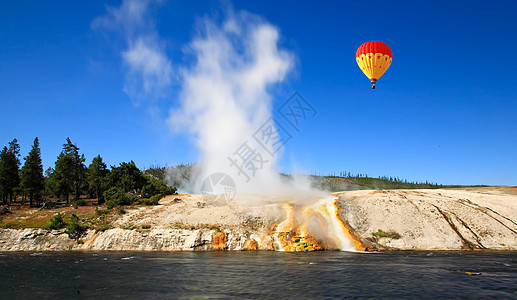 黄石公园的中途盖泽河流域盆地航班火山旅行天线活力气球地形国家阳光图片