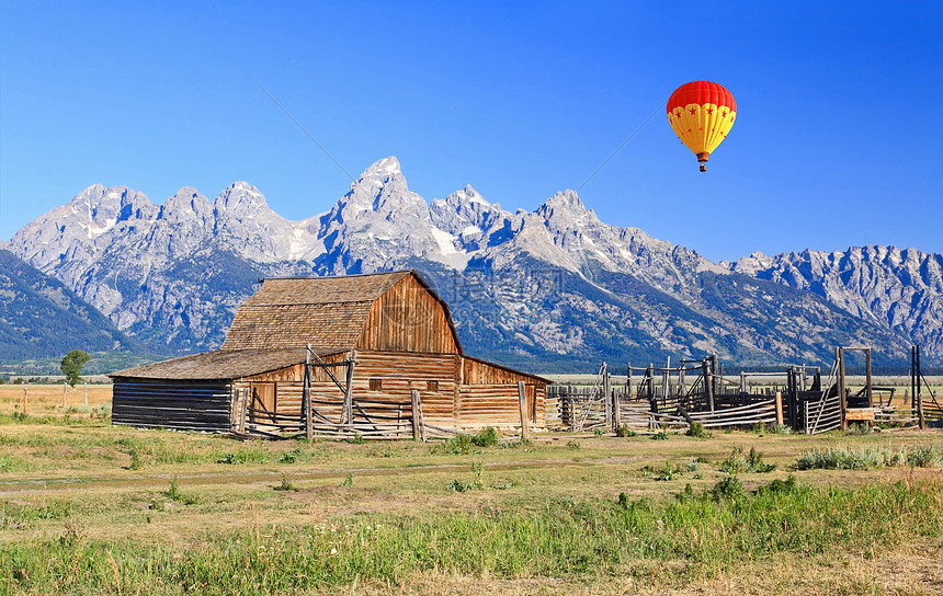 Grand Teton的穆尔顿仓库国家历史旅游气球航班蓝色羚羊空气公寓旅行图片