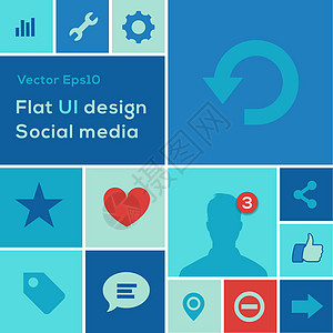 平面 UI 设计趋势社会媒体设置图标横幅按钮商业网络导航速度经济学标签框架统计图片