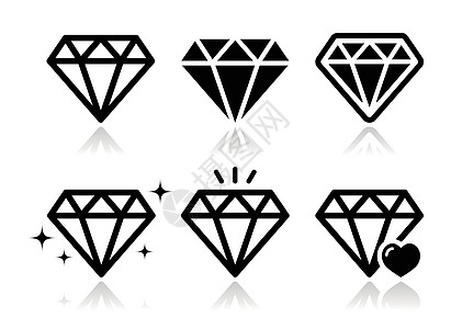 一套钻石矢量图标礼物水晶中风宝藏订婚富裕首饰戒指女士插图图片