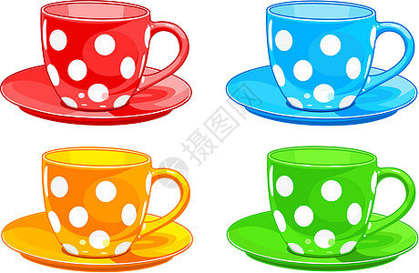 杯和碟飞碟剪贴蓝色茶碗黄色装饰艺术房子咖啡插图图片