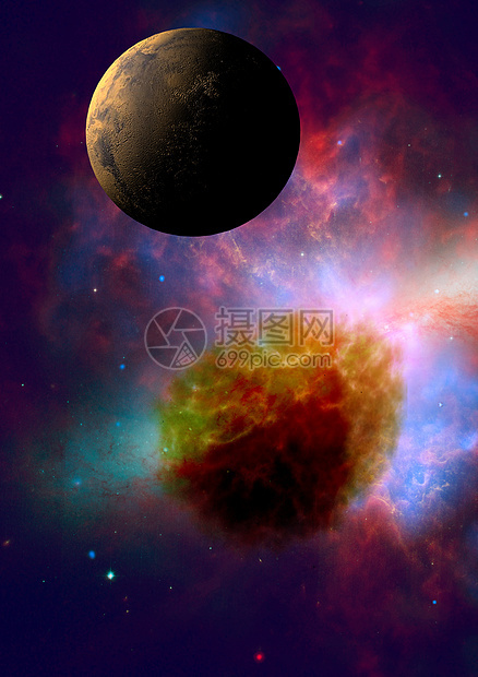 空间中的遥远行星场地敬畏气体星座星云灰尘星系渲染图片