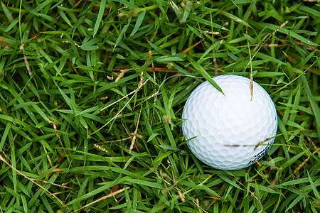 绿色草地上的高尔夫球游戏球座运动推杆宏观白色球道草皮场地图片
