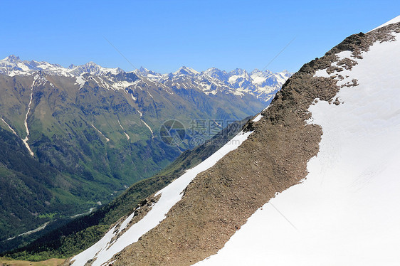 俄罗斯高加索地区的落基山脉地区石头爬坡首脑顶峰岩石高度风景冰川悬崖图片