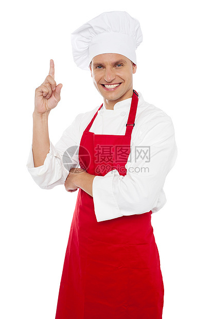 笑笑的厨师展示食指男人餐饮酒店餐厅烹饪厨房商业职业服务手指图片