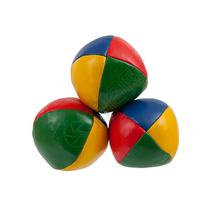3个杂耍球孤立白色戏法绿色黄色玩具运动摄影反射马戏团蓝色背景图片