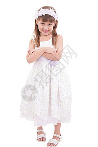 一个小女孩的全长肖像画 手折着双手站立图片