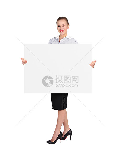 空白广告牌木板微笑广告女士女孩标语卡片人士床单快乐图片