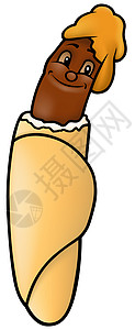 热狗绘画动画片香肠手绘漫画包子棕色食物快乐插图图片
