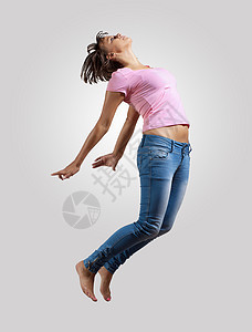 年轻女子跳舞跳跃女士派对运动体操艺术灵活性行动女孩女性舞蹈家图片