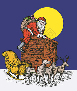圣诞老人过香尼男性驯鹿插图烟囱男人礼物图片