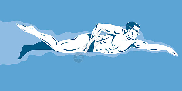 Swimmer 自由式Retro运动游泳者插图男性运动员男人图片