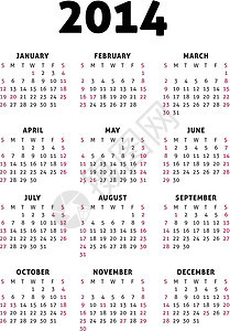 简单的2014日历红色日程桌子插图网格日记数据商业规划师季节图片