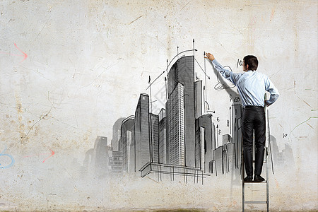 商务人士画草图经理建造构造商务梯子建筑男性科学教育工程图片