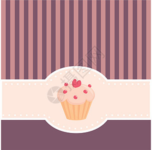 矢量结婚卡 餐厅菜单或婴儿淋浴邀请 配有甜美的松饼蛋糕 心脏和粉红紫罗兰条图片