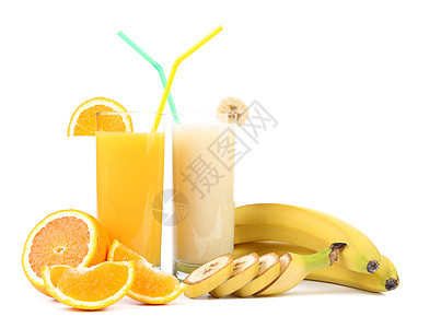 橙子和香蕉汁香蕉食物早餐玻璃瓶子饮料水果果汁溪流柠檬图片
