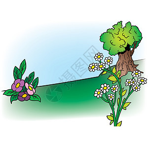 花和树土地草地落叶绿地手绘插图卡通片动画片绘画背景图片