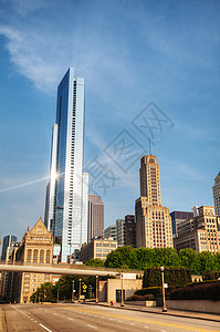芝加哥市中心 早上IL街道建筑学金融遗产摩天大楼办公室景观建筑城市图片
