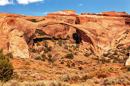 国家公园Moab Utah穆阿布乌塔公园石头悬崖远足树木岩石崎岖台面地质学土地图片