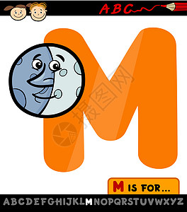 带有月亮卡通插图的字母m图片