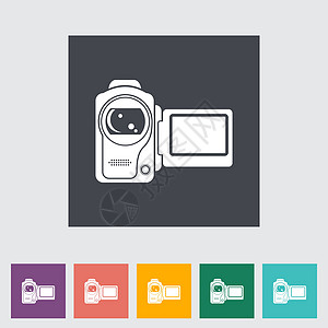 视频相机单平面图标硬盘镜片娱乐按钮录音机拍摄录像机数字化正方形运动图片