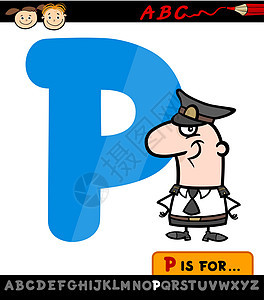 使用警察卡通插图的字母 p p图片