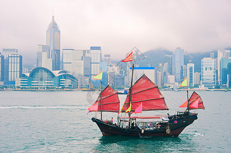 香港地标运输城市海洋帆船游客摩天大楼旅游建筑天际血管图片