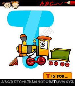带有火车卡通插图的字母 t图片